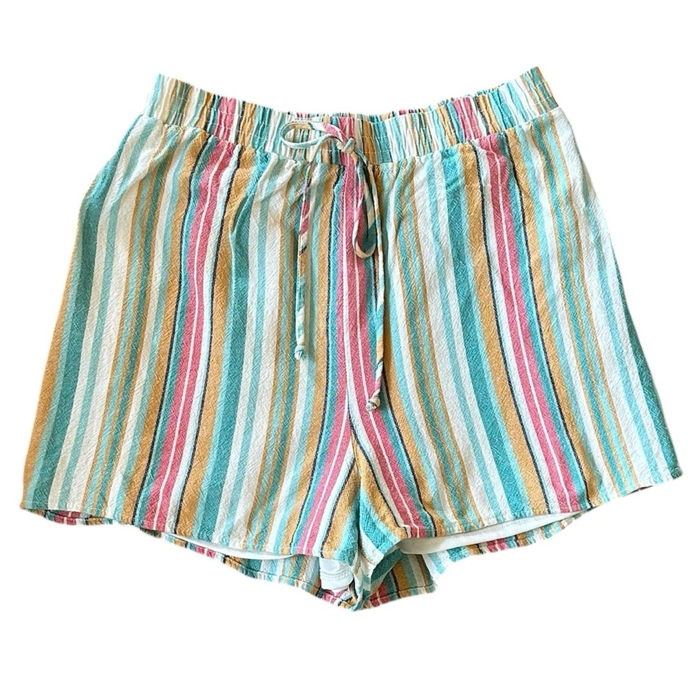 DEE ELLY multi color striped elastic waist lined shorts size Medium